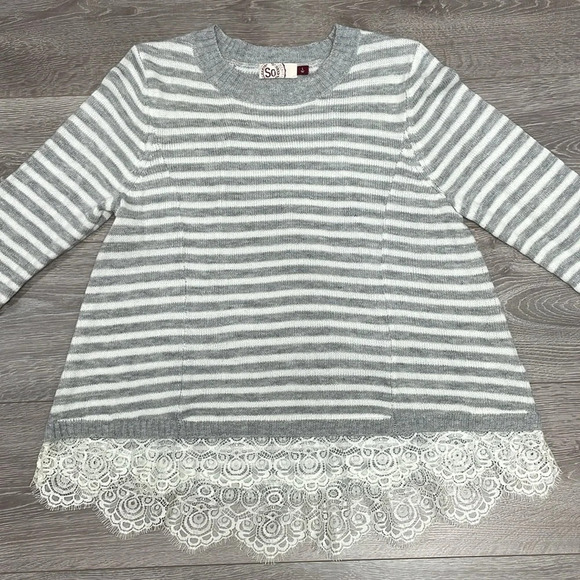 So Striped Long Sleeve Sweater Lace Hem L - Picture 4 of 15